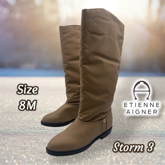 Etienne Aigner Women's Black Faux Fur Lined Tan Storm Boots Size 8M - Picture 1 of 16